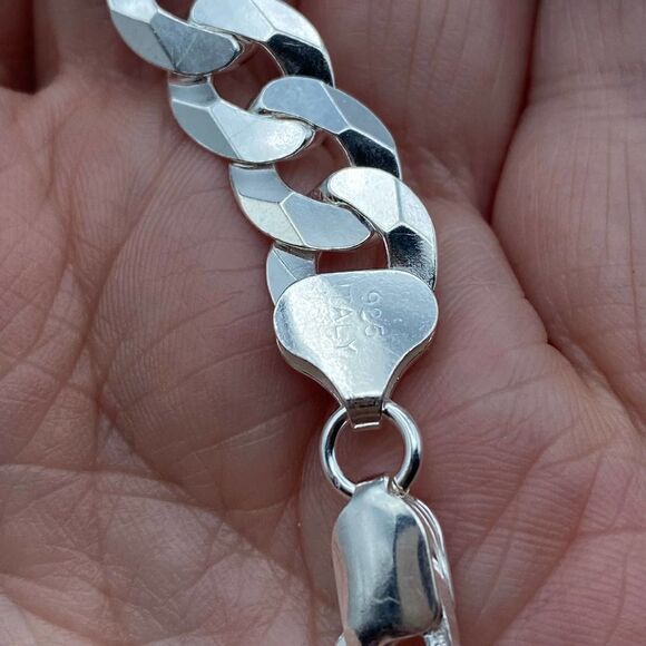 Flat Curb Sterling Silver Bracelet 250 gauge Unisex - Picture 5 of 6